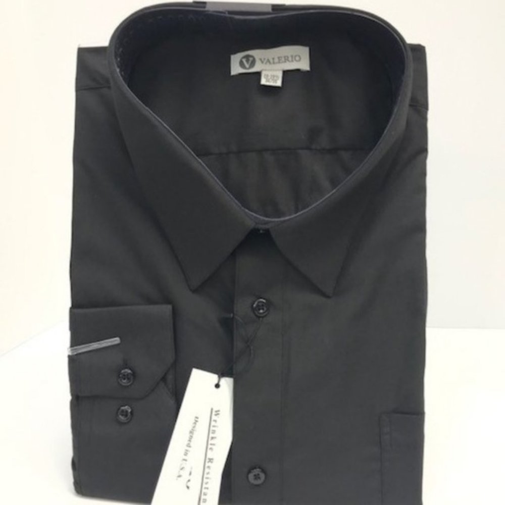 Valerio | Men's Wrinkle Resistant Black Dress Shirt 16-16 1/2 36/37